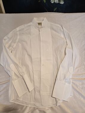 Vintage Perlis White Pleated Front Men's Dress Shirt Texan 100% Cotton USA